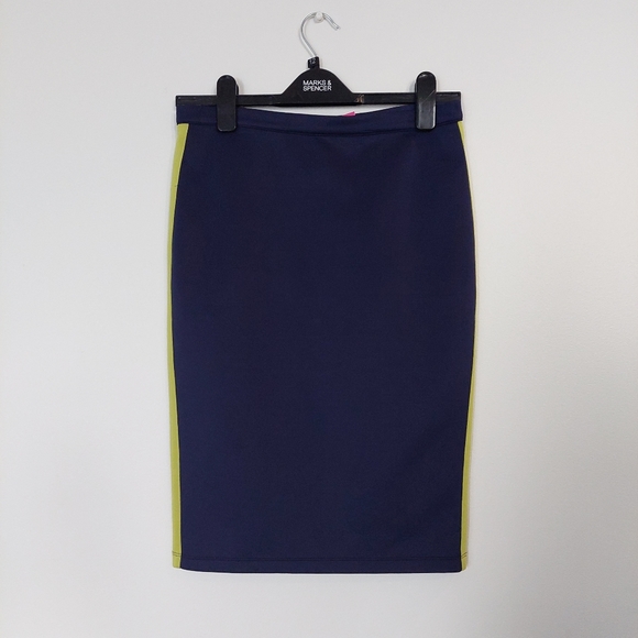 Forever 21 Exclusive Navy + Lime Green Pencil Skirt - Picture 2 of 6